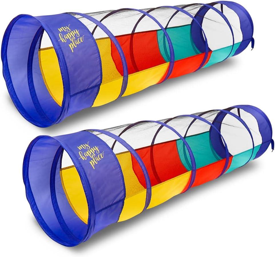 Kiddey Play Tunnel Pop Up Tunnel Toys for Toddlers, Kids Multicolored Tunnel for Indoor/Outdoor Fun, Crawl & Play, Obstacle Course for Kids Gifts for Toddlers - Balls Not Included (2 Pk)