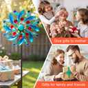 Solar Wind Spinner with Glass Ball - Lighted Kinetic Metal Yard Art with Jeweled Accents - Vibrant Blue Floral Windmill Outdoor Garden Decor for Patio, Lawn, and Pathway