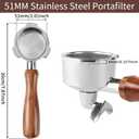 51mm Stainless Steel Portafilter for CASABREWS CM5418, 3 Ears Portafilter with Portafilter Basket Removal Tool Compatible for CASABREWS 3700Essential, 5418Pro and 5418Basic, Wooden Hadle