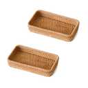 2 Pack Small Rattan Serving Tray, Natural Wicker Decorative Tray Handwoven for Keys Trinkets Rings Cosmetics, Decorative Jewelry Perfume Tray for Coffee Table Entryway Living Room(8.2" × 4.3")