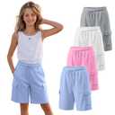 Mumucove 4 Pack Girls Cargo Bermuda Long Shorts, 4-Color, 13-14 Years