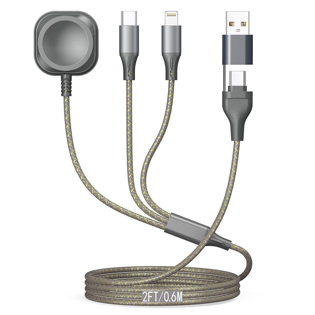 Multi Charging Cable for Apple Watch Charger 2FT, iPhone Charger USB A/C Multi Fast 3 in 1 Charging Cable for iWatch Ultra/SE/10-1 & iPhone16-5/Pro/Plus/iPad/iPod/Airpod