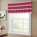 Christmas Snowflakes Stripe 2 Panels Valance for Window Light Filtering Winter Pink Burgundy Plaid Small Curtain Valances, Rod Pocket Window Treatment for Kitchen Bedroom Living Room, 54”x18”