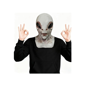 Alien Mask UFO Headgear Halloween Latex Terror Head Mask Costume for Costume Party Masquerade Props - Light Grey