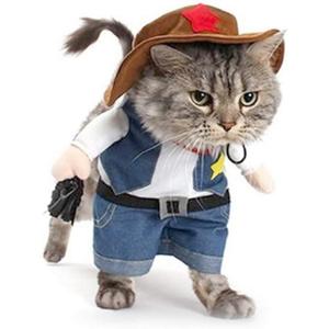 Halloween Costume for Cat and Small Dog, Funny Cowboy Costume Hat Suit - L