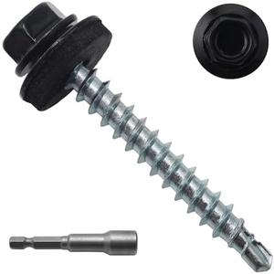 JEGONFRI 250pcs #10 x 1-1/2" Black Hex Head Self-Drilling Metal Roofing Screws, EPDM Washer, Colored Head, Sheet Metal Roof Screw with Hex Driver Bit