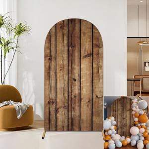 Jditngp Rustic Wood Arch Cover 6.6FT Wood Vintage Texture Spandex Stretch Fabric Fitted Round Top Arch Stand,Chiara Backdrop Cover for Photography,Wedding,Birthday,Banquets(6.6X3.3FT) (7.2x7.2ft)