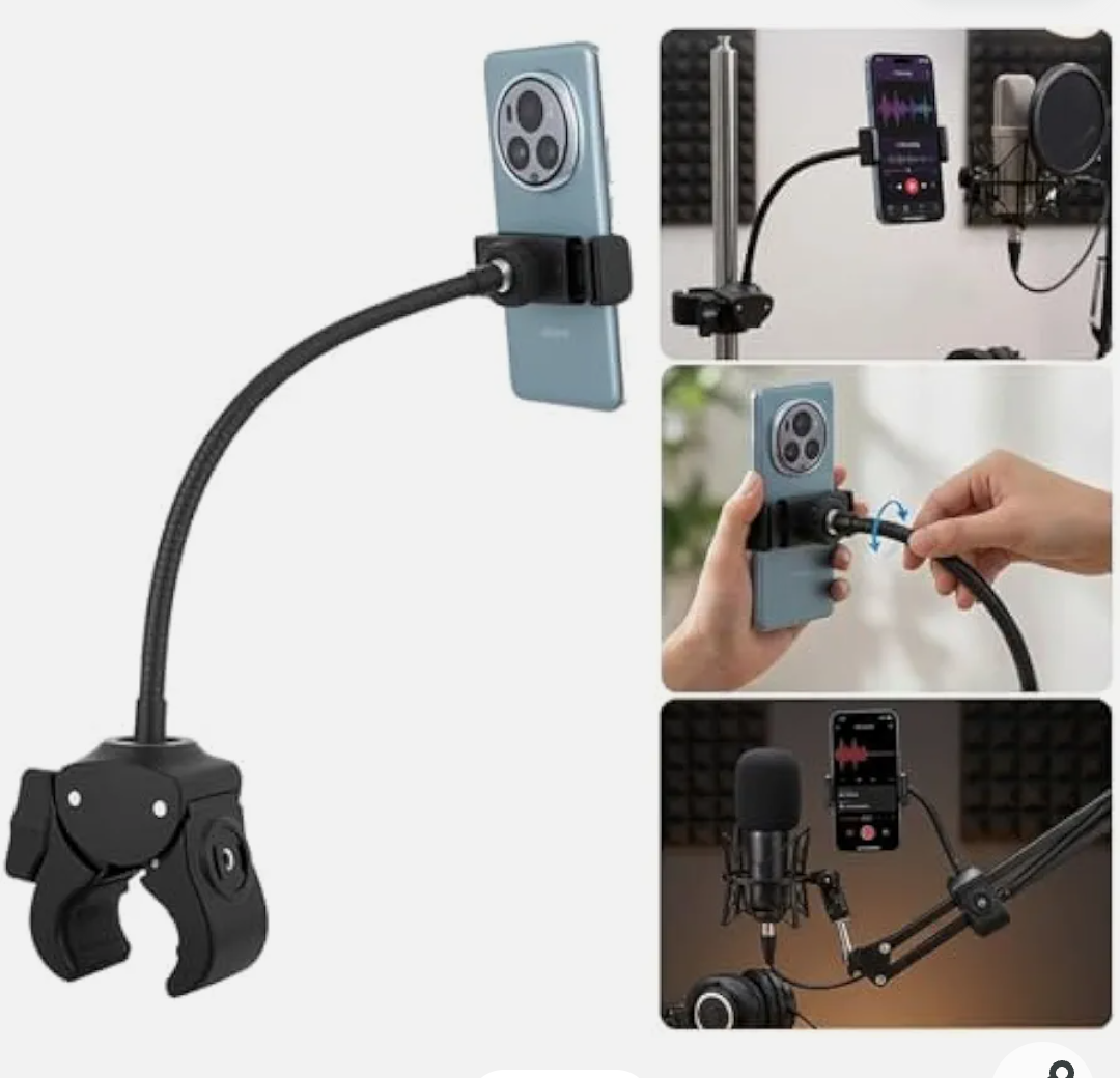 Phone Mount with 360° Rotation & Wireless Remote - Universal Adjustable Clamp for Mic Stands, Car Dashboard, Tripods | Compatible with iPhone, Samsung, GoPro, DSLR Cameras