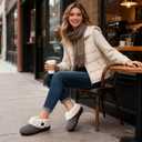 Wishcotton Women's Wool Cozy Memory Foam Winter Slippers Indoor Outdoor with Fuzzy Faux Fur Collar (9, Grey)