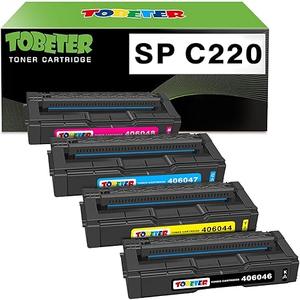 ToBeter Aficio SP C220A Toner Replacement for Ricoh Aficio SP C220 C220A C220DN C220S C221 C221N C221SF C222 C222DN C222SF C240 C240sf Printer Toner Cartridge, 4 Pack KCMY 406046 406047 406048 406044