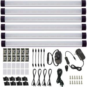 AIBOO LED Under Counter Light Rigid Bar Kit, Plug in Corded 12V LED Under Cabinet Lighting Dimmable with Switch for Counter Shelf Showcase Display Lighting (6 Panels,Daylight White)