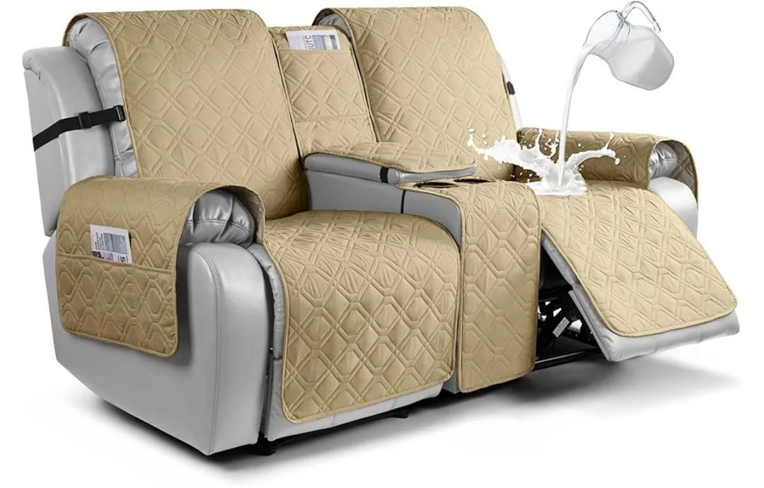 VANSOFY Loveseat Recliner Cover with Console 100% Waterproof Sofa Slipcovers Non-Slip Reclining Couch Cover Split Sofa Covers Furniture Protector for Pets, Dogs(Sand)