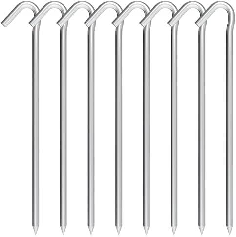 OK5STAR Metal Tent Stakes Heavy Duty 9 Inch, 8 Pack Anti-Rust Galvanized Steel Camping Tarp Stakes, Ground Stakes Yard Stakes Canopy Anchors for Inflatables, Outdoor Decorations