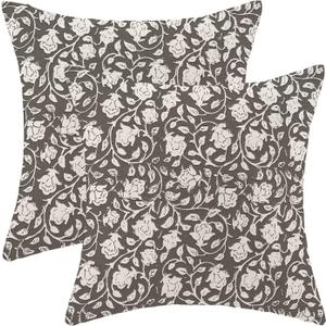 Taupe Floral Throw Pillow Covers 18x18 Set of 2, Flower Print Linen Decorative Pillow Cover Neutral Vintage Outdoor Cushion Cover Taupe Black Floral Pillowcase for Sofa Couch Farmhouse Room