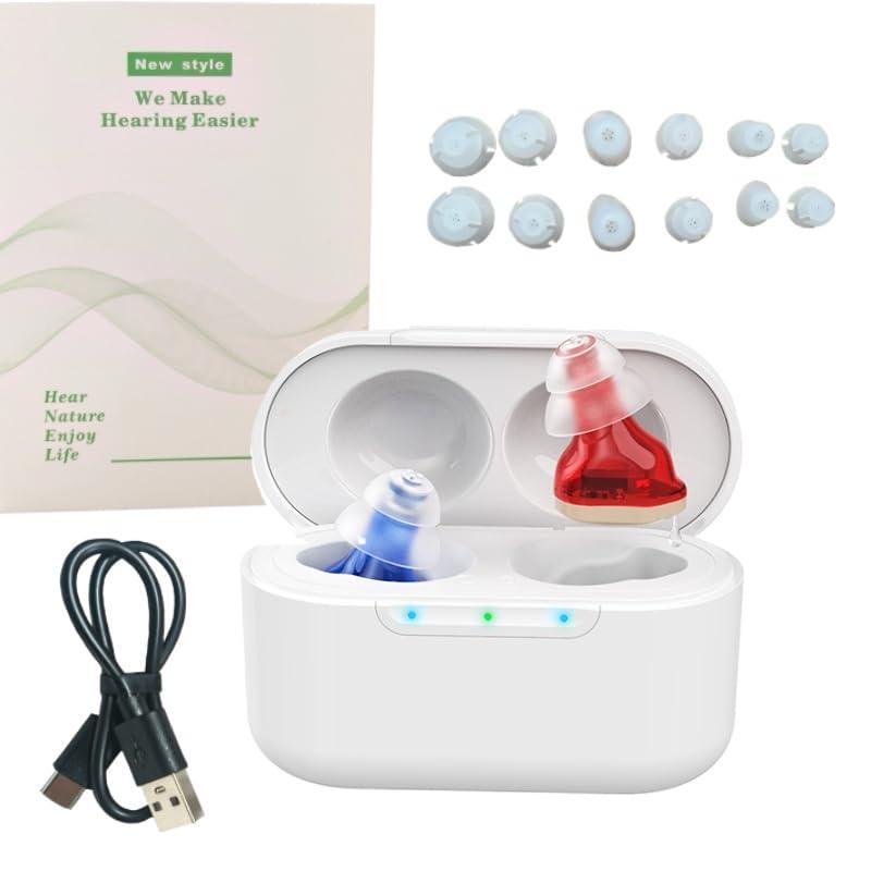 Hearing Aid for Elderly - Wireless Charging, Noise Cancelling Invisible Hearing Aids, Hi-Fi Sound, Double-Layer Earbuds Comfortable Wear, Easy to Use Portable Hearing Amplifier