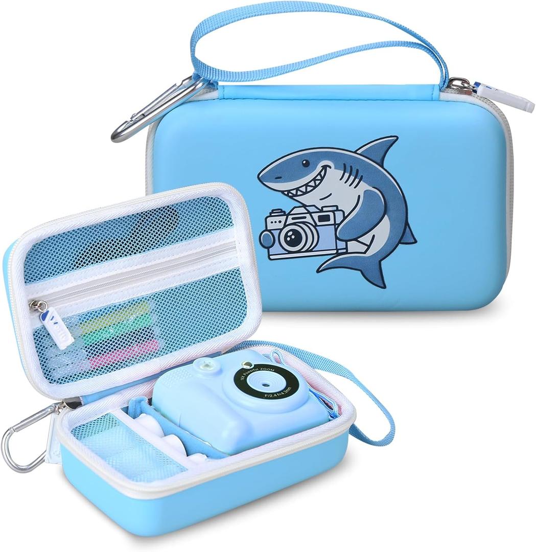 Kids Camera Case for ESOXOFFORE/Yisdo/TIATUA/Gofunly/Dylanto/Alotwan/GKTZ Instant Print Camera Toddler Digital Paper Storage Bag Christmas Gifts and Birthday Gifts for Boys (Box Only- Blue) (Blue - Cool Shark)