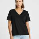 Womens Supima Mercerised Cotton V-Neck T-Shirt USA-Grown Cotton, Luxury Finish, Short Sleeve, Flattering Fit (Black, XL)