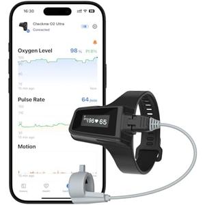 Wellue Wrist Pulse Oximeter| 100-Hour Endurance Blood Oxygen Monitor with Audible Reminder, Rechargeble Checkme O2 Ultra for Tracking SpO2 and Pulse Rate, Comes with Free PC Software & APP