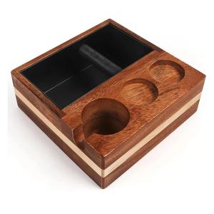 Kmise Natural Walnut Espresso Accessories Organizer Box Fits Espresso Distributor,Tamping Station Base,Tamper Holder-1.5L Coffee Grounds Box (51/54MM)