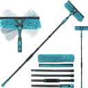 Professional 2-in-1 Window Squeegee Cleaner Tool with 62" Extension Pole, Rotatable Bendable Head & Scrubber, Car Glass Cleaning Kit for Windows, Shower, Gas Station - 1 Blade 2 Scrubber