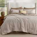 Bedsure King Comforter Set Brown Gingham, Soft Fall Bed 3 pcs 104"x90"