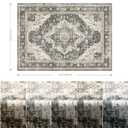 Roxstand Washable Rugs 9x12, Large Area Rugs 9x12 Living Room with Non-Slip Backing, Super-Soft Floral Vintage Rug, Low Pile Area Rug for Bedroom, Dining Room, Office (Black/Beige, 9'x12')