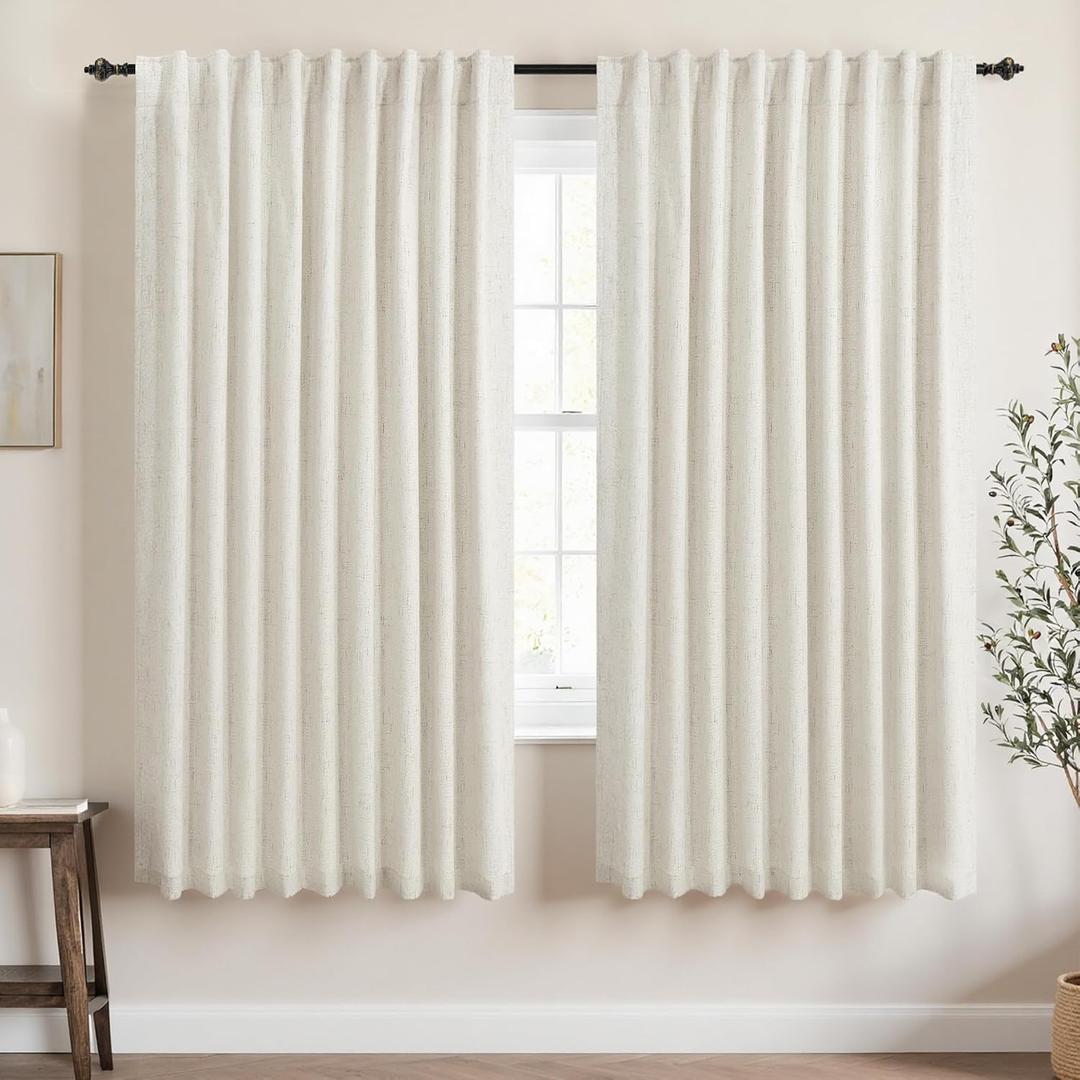 KOUFALL 63 Inch Long x 70 Inch Wide Black Out Linen Blackout Curtains for Bedroom, Room Darkening Thermal Curtains for Winter Insulated Living Room 70x63 in Length 2 Panels Set