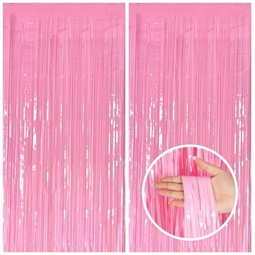 2 Pack Party Backdrop Decorations Pink Tinsel Curtain Party Backdrop Foil Fringe Birthday Decorations Photo Booth Streamer Pink Theme Bachelorette Graduation Decor