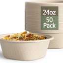 24 Oz Disposable Paper Bowls - Heavy Duty Disposable Bowls - Made from Natural Bagasse - Disposable Bowls for Hot Soup, Salad, Dessert, and More [50 Pack]