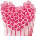 120 Pcs Heart Shaped Pink Straws Disposable Plastic Straws Cute Drinking straws for Valentine's Day Coffee Bar Birthday Bridal Party Supplies (120, Pink)
