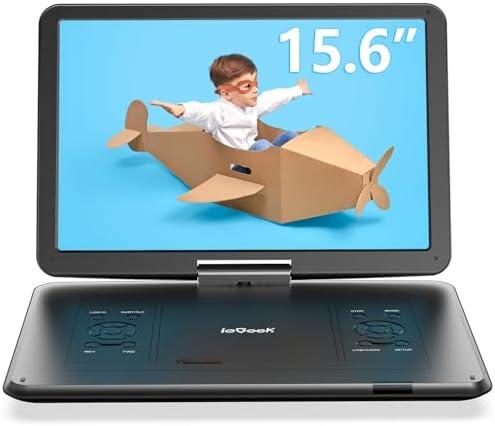 ieGeek 17.5" Portable DVD Player with 15.6" Swivel HD Large Screen, 6 Hrs 5000mAH Rechargeable Battery, High Volume Speaker, Support USB/SD Card/Sync TV, Car Charger, Remote Control,No Region Restrict