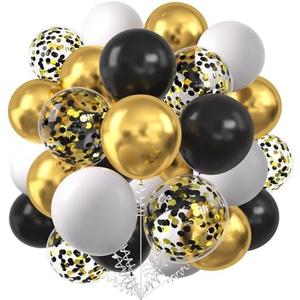 Pack of 3 KALOR Black Gold and White Balloons, 60 Pcs 12 Inch Metallic Gold Chrome Confetti Balloons for Birthday Chrismas Baby Shower Anniversary Wedding New Year Party Decorations