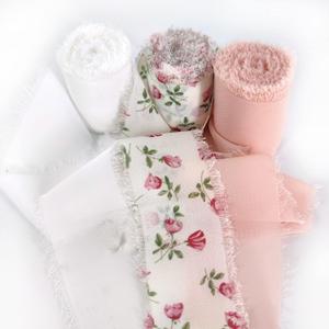 Mybbshower Floral Chiffon Fringe Ribbon 1.5" x 15Yd (3 Rolls *5Yd) for Wedding Invitations, Bridal Bouquets, DIY Tassel Garland Decorations, Gifts Wrapping & Bow Making (Pink White)