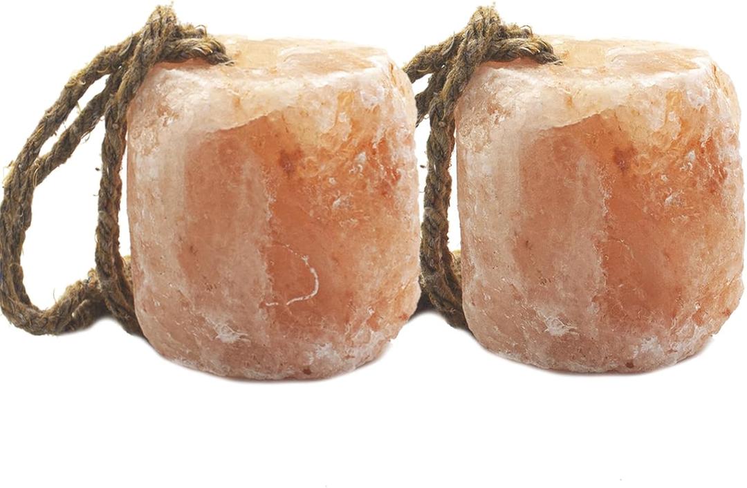 2 Pack Himalayan Salt Lick Natural Minerals Block on Rope for Horses,Cattles,Deer,Goat and Other Livestock Long Lasting Original Pink Salt Lick (4.8-6.6 lbs)