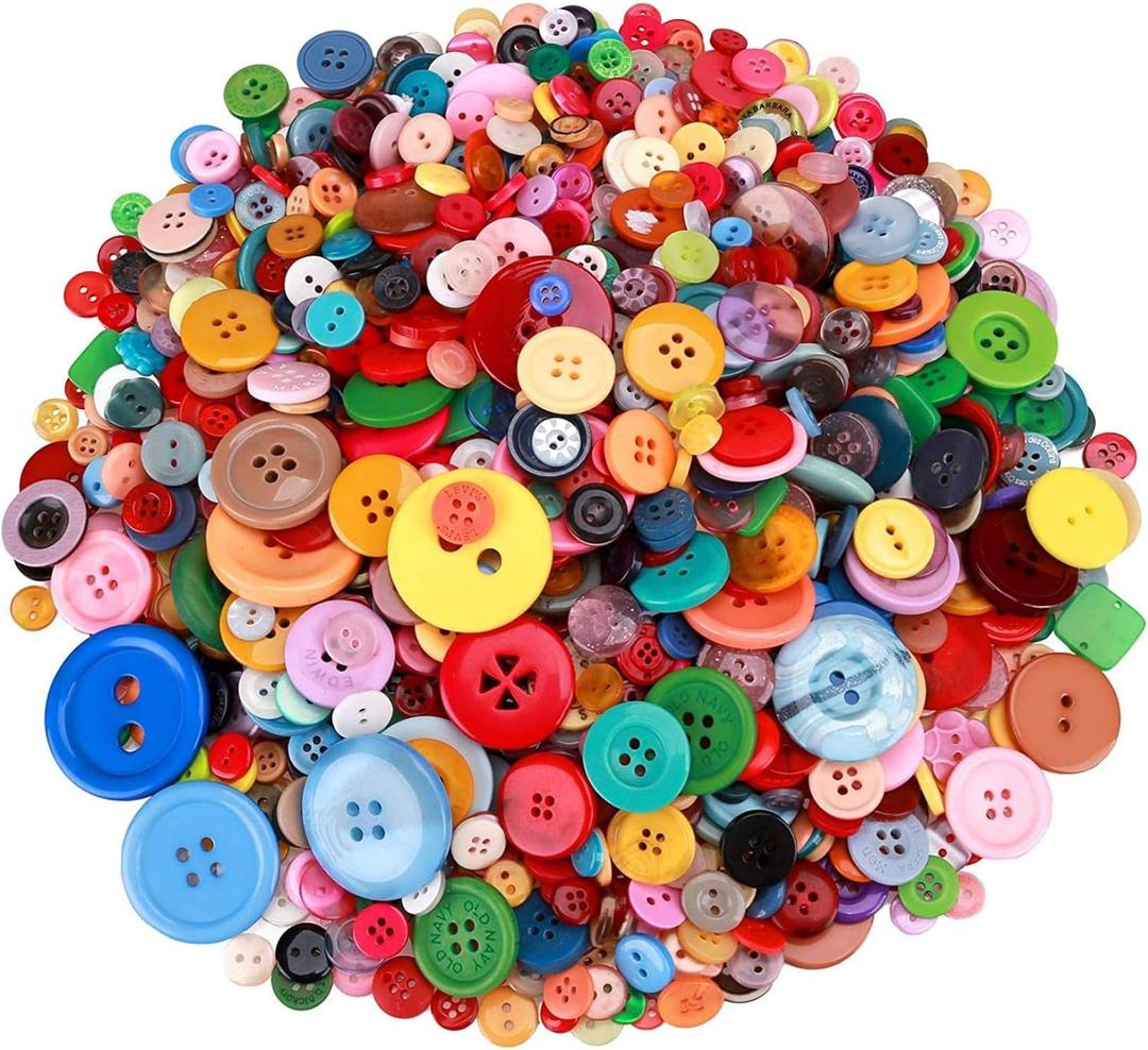 Greentime 1500 pcs Round Resin Buttons Mixed Color Assorted Sizes for Crafts Sewing DIY Manual Button Painting DIY Handmade Ornament Buttons Easter Egg Fillers Decorative, 2 Holes and 4 Holes