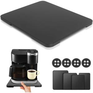Appliance Slider 360 Rolling Tray for Coffee Maker Bamboo Coffee Pot Slider Tray Countertop Rotation Sliding Tray with Wheels, Small Appliances Mat Easily from Under the Cabinet Black(13.9"11.6")