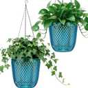 QCQHDU Self Watering Hanging Pots, 2 Pack 7.2 Inch Hanging Planters for Indoor Plants, Plant Hanger with Drainage Holes and 3 Hooks Chains for Garden Home (Klein Blue)