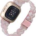 Resin Watch Band Compatible for Fitbit Versa 4/Sense 2 Replacement Bands, Adjustable Wristbands Bracelet Strap with Metal Stainless Steel Buckle for Fitbit Sense 2/Versa 4/Versa 3 for Women Men (pink)