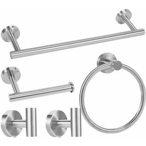 Brushed Silver Bathroom Towel Bar Set, 5-Piece Stainless Steel Hardware Bathroom Accessories, 16" Towel Racks for Bathroom Walls (5pcs 16" Brushed Steel)