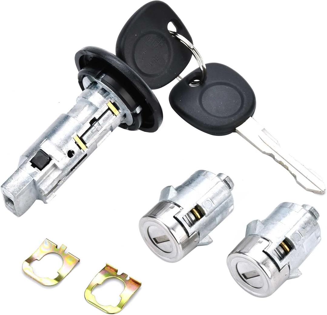 Ignition Switch Lock Cylinder with Pair Front Door Lock Cylinder Compatible with 2003-2006 Chevy Silverado Suburban GMC Sierra Yukon Cadillac Escalade Replace OE# 707835 + 706592 X2 + 598007 X2