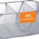 Durable Collapsible Foldable Pop Up Laundry Hamper, Sturdy 3 Compartments, Handy Pocket & Easy to Sort Clothes Hampers for Dorm, Kids Room, Travel - Grey