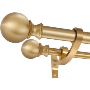 Double Curtain Rods 144-164 Inches, Warm Gold Window Rod, Adjustable With Round Finials, 1-Inch Front and 5/8 Inch Back Telescoping Drapery Rod