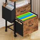 GYIIYUO 2 Drawer File Cabinet with 24'' Extended Desktop, Mobile Filing Cabinet, Rolling File Cabinet with Side Bag, Fabric Drawer, Fits A4/Letter Size, Printer Stand Home Office, Light Brown