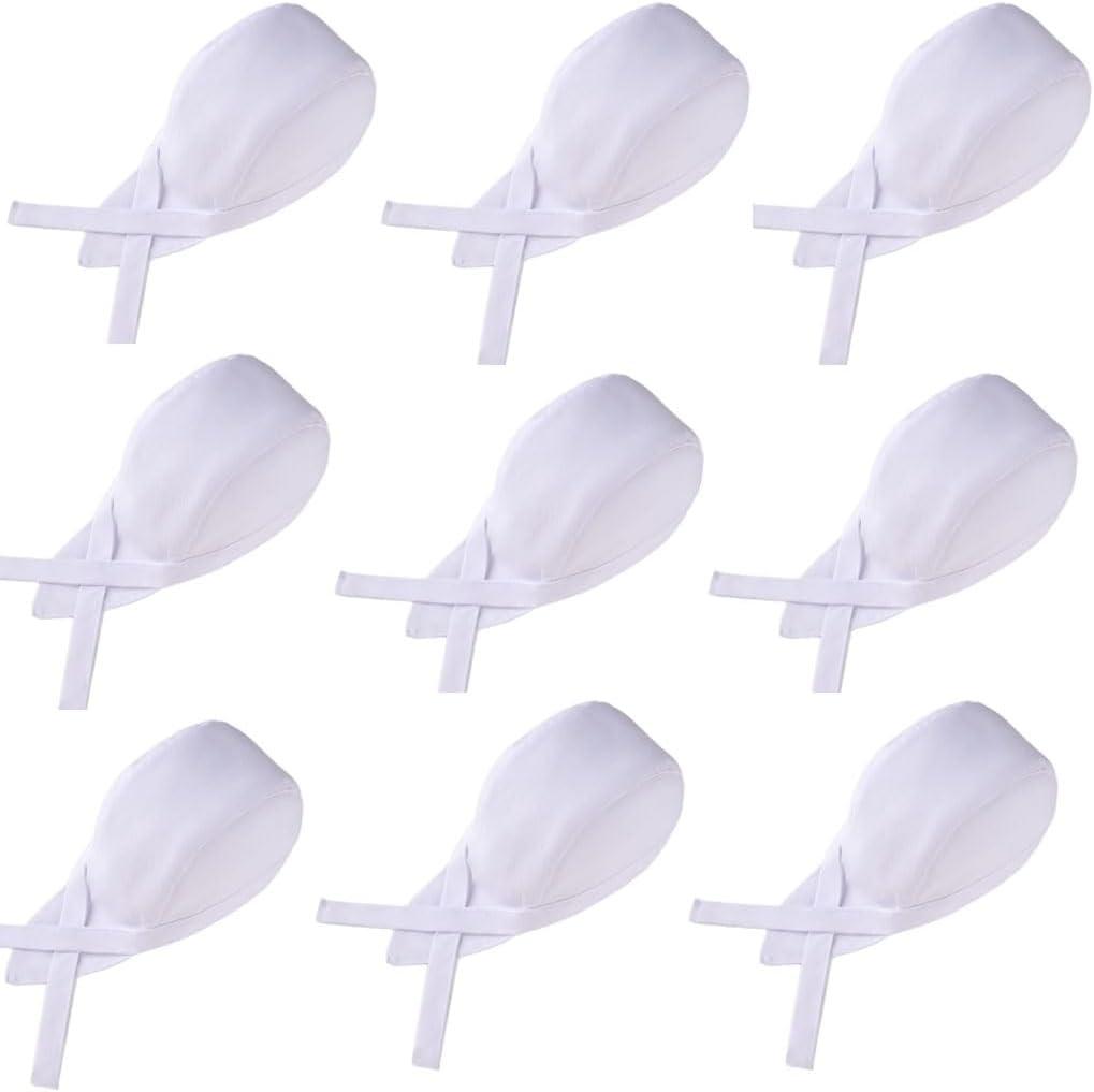 9 PCS Chef Hats for Men &Women Cooking Cap with Ties Black Skull Cap Sushi Chef Hat Bandana for Kitchen Cooking Service (White)