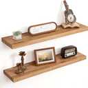 Floating Shelves for Wall, 8" Deep Elm Wood Shelves, 32in Set of 2, Natural, Flat Edge, 32inch, 2Packs