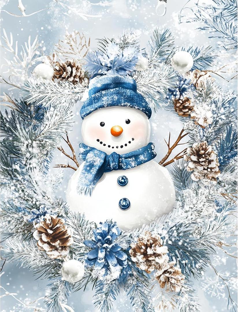 JOASURA Christmas Diamond Art Kits for Adults,DIY Snowman Diamond Painting Round Full Drill 12x16in,5D Diamond Dots Art for Beginning Xmas Home Wall Decor