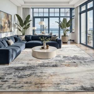 Toneed Washable 9x12 Area Rug with Non-Slip Backing for Living Room