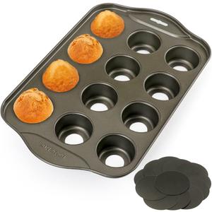 Mini Muffin Pan 12 Cup with Removable Bottom,Nonstick Cupcake Pans for Baking,Mini Muffin Cheesecake Tin for Oven, 12 Cavity Premium Carbon Steel Bakeware for Bite Size Tarts