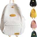 Duck Cute Backpack, Large Capacity Cute Funny Aesthetic Kawaii Corduroy Mochila (White)