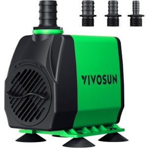VIVOSUN 800GPH Submersible Pump(3000L/H, 24W), Ultra Quiet Water Fountain Pump with 10ft. High Lift with 6.5ft. Power Cord, 3 Nozzles for Fish Tank, Pond, Aquarium, Statuary, Hydroponics Green